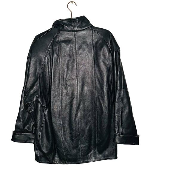 Vintage Valerie Stevens Black 100% Lamb Leather Gold Button Jacket Size Large - Picture 2 of 13